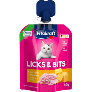 Vitakraft Licks & Bits kissan makupala juusto & kinkku 60g Vitakraft Licks & Bits kissan makupala juusto & kinkku 60g