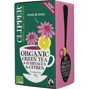 Clipper Luomu Vihreä tee, echinacea & sitrus 40g / 20ps Reilu kauppa Clipper Luomu Vihreä tee, echinacea & sitrus 40g / 20ps Reilu kauppa