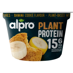 Alpro High Protein banaani, keksinmakuinen, hapatettu soijavalmiste 200g Alpro High Protein banaani, keksinmakuinen, hapatettu soijavalmiste 200g