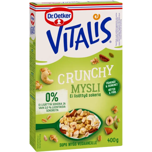Vitalis Dr. Oetker Crunchy Ei lisättyä sokeria pähkinät & siemenet mysli 400 g Vitalis Dr. Oetker Crunchy Ei lisättyä sokeria pähkinät & siemenet mysli 400 g