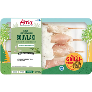 Atria Kanan Sisäfileevarras Souvlaki 400g Atria Kanan Sisäfileevarras Souvlaki 400g