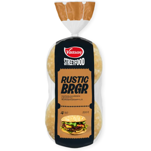 Vaasan Street Food Rustic BRGR 320g 4 kpl Hapanjuuren leivottu hampurilaissämpylä Vaasan Street Food Rustic BRGR 320g 4 kpl Hapanjuuren leivottu hampurilaissämpylä