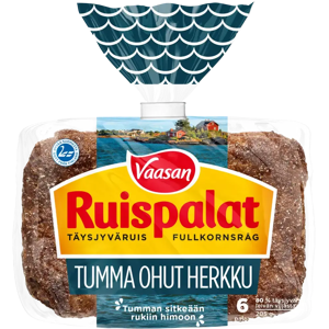 Vaasan Ruispalat Tumma Ohut Herkku 6 kpl 205 g täysjyväruisleipä Vaasan Ruispalat Tumma Ohut Herkku 6 kpl 205 g täysjyväruisleipä