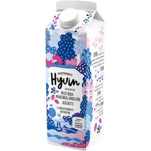 Juustoportti Hyvin jogurtti 1 kg mustikka-mansikka-vadelma laktoositon Juustoportti Hyvin jogurtti 1 kg mustikka-mansikka-vadelma laktoositon