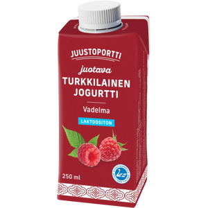 Juustoportti juotava turkkilainen jogurtti 250 ml vadelma laktoositon Juustoportti juotava turkkilainen jogurtti 250 ml vadelma laktoositon