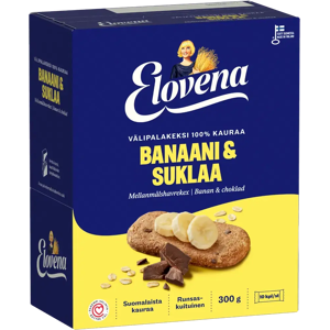 Elovena 10x30g banaani-suklaa täysjyvä välipalakeksi 100% kauraa Elovena 10x30g banaani-suklaa täysjyvä välipalakeksi 100% kauraa