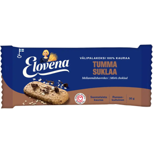 Elovena 30g tumma suklaa täysjyvävälipalakeksi 100% kauraa Elovena 30g tumma suklaa täysjyvävälipalakeksi 100% kauraa