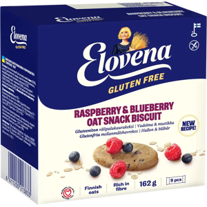 Elovena 9x18g gluteeniton vadelma-mustikka välipalakaurakeksi Elovena 9x18g gluteeniton vadelma-mustikka välipalakaurakeksi