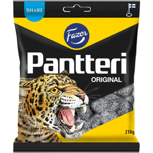 Fazer Pantteri salmiakki karkkipussi 210g Fazer Pantteri salmiakki karkkipussi 210g