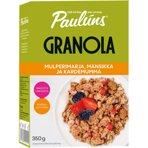 Paulúns mulperimarja, mansikka ja kardemumma granola 350g Paulúns mulperimarja, mansikka ja kardemumma granola 350g