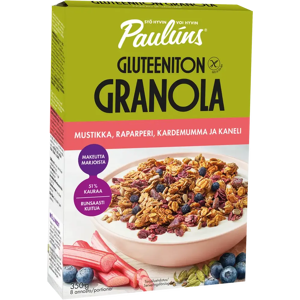 Pauluns Paulúns gluteeniton mustikka-raparperi-kardemumma-kaneli granola muromysli 350g Pauluns Paulúns gluteeniton mustikka-raparperi-kardemumma-kaneli granola muromysli 350g