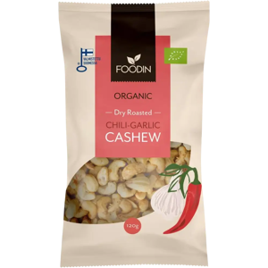 Foodin Luomulliset Kuivapaahdetut Cashewpähkinät Chilillä ja Valkosipulilla - Snack Foodin Luomulliset Kuivapaahdetut Cashewpähkinät Chilillä ja Valkosipulilla - Snack