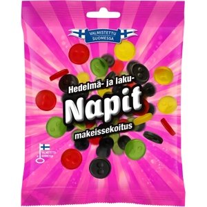 Candy Hedelmä- ja lakunapit 110g hedelmän- ja lakritsinmakuisia makeisia Candy Hedelmä- ja lakunapit 110g hedelmän- ja lakritsinmakuisia makeisia