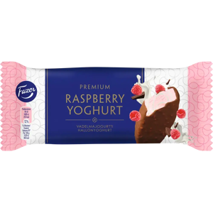 Fazer Premium Raspberry Yoghurt kermajäätelöpuikko 66g/94ml Fazer Premium Raspberry Yoghurt kermajäätelöpuikko 66g/94ml