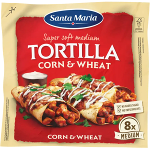 Santa Maria Tortilla Corn & Wheat Medium 8 kpl, 336 g Santa Maria Tortilla Corn & Wheat Medium 8 kpl, 336 g