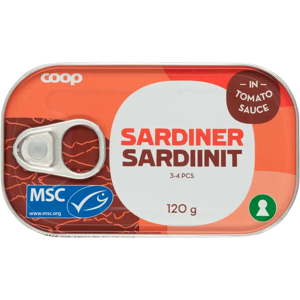 Coop sardiinit tomaattikastikkeessa MSC 120 g Coop sardiinit tomaattikastikkeessa MSC 120 g