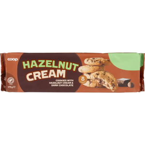Coop hasselpähkinäkreemi-tummasuklaacookie 175 g Coop hasselpähkinäkreemi-tummasuklaacookie 175 g