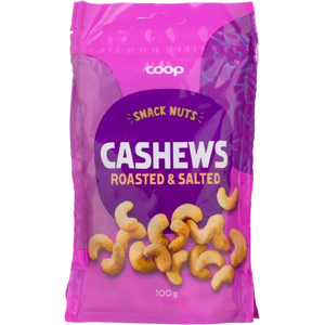 Coop paahdetut & suolatut cashewpähkinät 100g Coop paahdetut & suolatut cashewpähkinät 100g