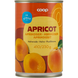 Coop aprikoosit puolikkaina sokeriliemessä 410/226 g Coop aprikoosit puolikkaina sokeriliemessä 410/226 g