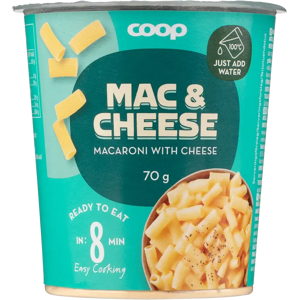 Coop pasta-ateriakuppi Mac and Cheese 70 g Coop pasta-ateriakuppi Mac and Cheese 70 g