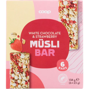 Coop myslipatukka valkosuklaa-mansikka 6 kpl 138 g Coop myslipatukka valkosuklaa-mansikka 6 kpl 138 g