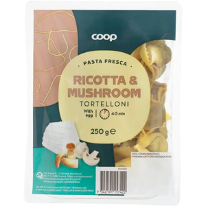 Coop Tortelloni tuorepasta ricotta & sieni 250 g Coop Tortelloni tuorepasta ricotta & sieni 250 g