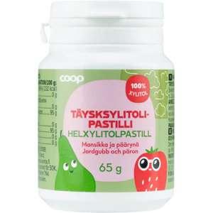Coop täysksylitolipastilli mansikka-päärynä 65 g Coop täysksylitolipastilli mansikka-päärynä 65 g