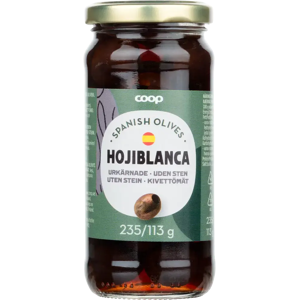 Coop Hojiblanca tummat kivettömät oliivit 235/113 g Coop Hojiblanca tummat kivettömät oliivit 235/113 g