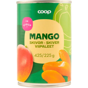 Coop mangoviipaleet sokeriliemessä 425/225 g Coop mangoviipaleet sokeriliemessä 425/225 g