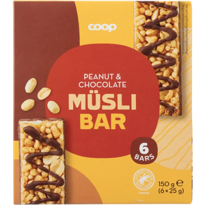 Coop myslipatukka maapähkinä-suklaa 6 kpl 150 g Coop myslipatukka maapähkinä-suklaa 6 kpl 150 g