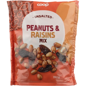 Coop maapähkinä-rusinasekoitus suolaamaton 350g Coop maapähkinä-rusinasekoitus suolaamaton 350g