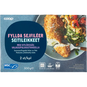 Coop seitileikkeet valkosipulikastikkeella MSC 300 g pakaste Coop seitileikkeet valkosipulikastikkeella MSC 300 g pakaste