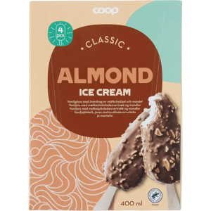 Coop Almond jäätelöpuikko 4 kpl 400 ml/268 g Coop Almond jäätelöpuikko 4 kpl 400 ml/268 g