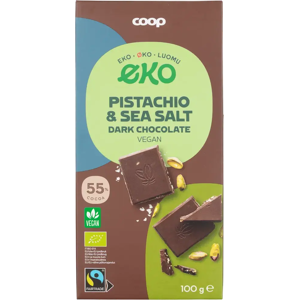 Coop Eko tumma suklaa 55 % pistaasi ja merisuola 100 g Coop Eko tumma suklaa 55 % pistaasi ja merisuola 100 g
