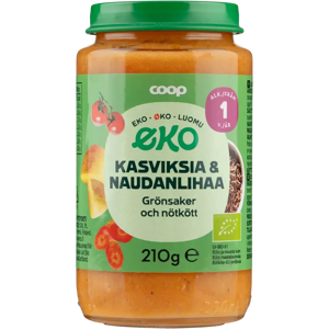 Coop Eko kasviksia ja naudanlihaa luomu 210 g 1 v Coop Eko kasviksia ja naudanlihaa luomu 210 g 1 v