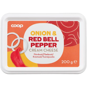 Coop tuorejuusto paprika ja sipuli 16 % 200 g Coop tuorejuusto paprika ja sipuli 16 % 200 g
