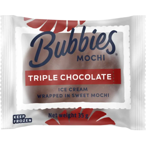 Bubbies Kolmen suklaan mochi. Suklaajäätelöä makeassa riisitaikinassa 35g Bubbies Kolmen suklaan mochi. Suklaajäätelöä makeassa riisitaikinassa 35g