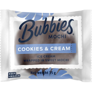 Bubbies Cookies n Cream -mochi. Kermajäätelöä keksihipuilla makeassa riisitaikinassa 35g Bubbies Cookies n Cream -mochi. Kermajäätelöä keksihipuilla makeassa riisitaikinassa 35g