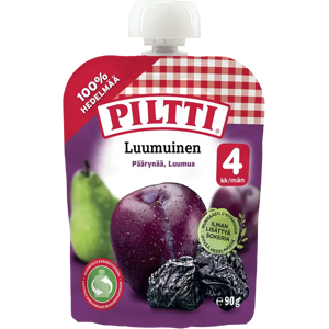 Piltti 90g Luumuinen hedelmäsose 4kk annospussi Piltti 90g Luumuinen hedelmäsose 4kk annospussi