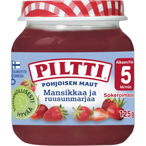 Piltti Pohjoisen Maut 125g Mansikkaa ja ruusunmarjaa marjasose 5kk Piltti Pohjoisen Maut 125g Mansikkaa ja ruusunmarjaa marjasose 5kk