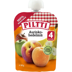 Piltti 90g Aurinkohedelmiä hedelmäsose 4kk annospussi Piltti 90g Aurinkohedelmiä hedelmäsose 4kk annospussi