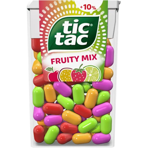 Tic Tac 54g hedelmänmakuisia pastilleja makuina kirsikka, passionhedelmä, sitruuna-lime, mansikka-minttu. Tic Tac 54g hedelmänmakuisia pastilleja makuina kirsikka, passionhedelmä, sitruuna-lime, mansikka-minttu.