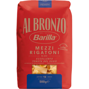 Barilla-Al Bronzo Barilla Al Bronzo Mezzi Rigatoni n. 322 durumvehnästä valmistettu pasta 500g Barilla-Al Bronzo Barilla Al Bronzo Mezzi Rigatoni n. 322 durumvehnästä valmistettu pasta 500g