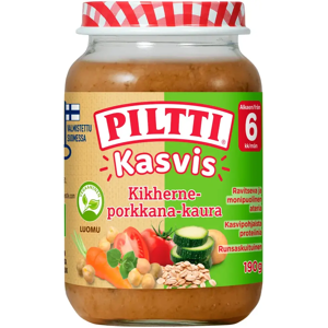 Piltti Kasvis 190g Kikherne-porkkana kaura lastenateria 6kk Luomu Piltti Kasvis 190g Kikherne-porkkana kaura lastenateria 6kk Luomu