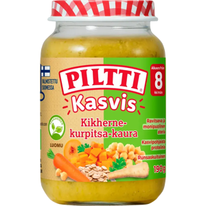 Piltti Kasvis 190g Kikherne-kurpitsa-kaura lastenateria 8kk Luomu Piltti Kasvis 190g Kikherne-kurpitsa-kaura lastenateria 8kk Luomu