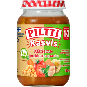 Piltti Kasvis 190g Kikherne-porkkana-pasta lastenateria 1-3v Luomu Piltti Kasvis 190g Kikherne-porkkana-pasta lastenateria 1-3v Luomu
