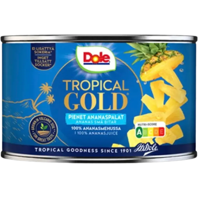 Dole Tropical Gold Ananas pikkupaloja ananasmehussa 227/139g Dole Tropical Gold Ananas pikkupaloja ananasmehussa 227/139g