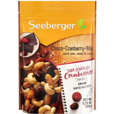 Seeberger Suklaa&Karpalo-pähkinämix 150g Seeberger Suklaa&Karpalo-pähkinämix 150g