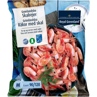 Royal Greenland Grönlantilaisia Kuorellisia kylmänveden katkarapuja 90/120 MSC pakaste 500g Royal Greenland Grönlantilaisia Kuorellisia kylmänveden katkarapuja 90/120 MSC pakaste 500g
