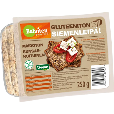 Balviten Gluteeniton Siemenleipä 250g Balviten Gluteeniton Siemenleipä 250g